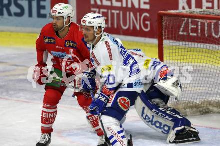 EBEL. Eishockey Bundesliga. KAC gegen VSV. Andrew Jacob Kozek,  (KAC),  Nico Brunner (VSV). Klagenfurt, am 13.11.2018.
Foto: Kuess

---
pressefotos, pressefotografie, kuess, qs, qspictures, sport, bild, bilder, bilddatenbank
