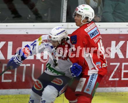 EBEL. Eishockey Bundesliga. KAC gegen VSV.  Patrick Harand, (KAC), Kevin Goumas  (VSV). Klagenfurt, am 13.11.2018.
Foto: Kuess

---
pressefotos, pressefotografie, kuess, qs, qspictures, sport, bild, bilder, bilddatenbank