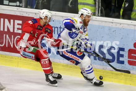 EBEL. Eishockey Bundesliga. KAC gegen VSV. Marco Richter, (KAC), Jamie Fraser  (VSV). Klagenfurt, am 13.11.2018.
Foto: Kuess

---
pressefotos, pressefotografie, kuess, qs, qspictures, sport, bild, bilder, bilddatenbank