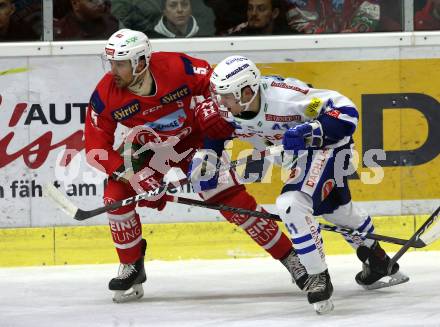 EBEL. Eishockey Bundesliga. KAC gegen VSV. Charles Robin Gartner,  (KAC),  Alexander Lahoda (VSV). Klagenfurt, am 13.11.2018.
Foto: Kuess

---
pressefotos, pressefotografie, kuess, qs, qspictures, sport, bild, bilder, bilddatenbank