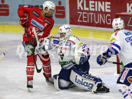 EBEL. Eishockey Bundesliga. KAC gegen VSV. Andrew Jacob Kozek,  (KAC),  Dan Bakala (VSV). Klagenfurt, am 13.11.2018.
Foto: Kuess

---
pressefotos, pressefotografie, kuess, qs, qspictures, sport, bild, bilder, bilddatenbank