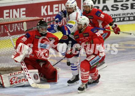 EBEL. Eishockey Bundesliga. KAC gegen VSV. Lars Haugen, Martin Schumnig,  (KAC), Jerry Pollastrone (VSV). Klagenfurt, am 13.11.2018.
Foto: Kuess

---
pressefotos, pressefotografie, kuess, qs, qspictures, sport, bild, bilder, bilddatenbank