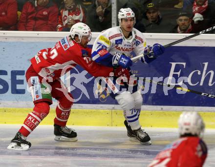 EBEL. Eishockey Bundesliga. KAC gegen VSV. Siim Liivik,  (KAC),  Felix Maxa (VSV). Klagenfurt, am 13.11.2018.
Foto: Kuess

---
pressefotos, pressefotografie, kuess, qs, qspictures, sport, bild, bilder, bilddatenbank