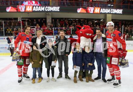 EBEL. Eishockey Bundesliga. KAC gegen VSV. Thomas Hundertpfund, Spieler des Abends Adam Comrie (KAC). Klagenfurt, am 13.11.2018.
Foto: Kuess

---
pressefotos, pressefotografie, kuess, qs, qspictures, sport, bild, bilder, bilddatenbank