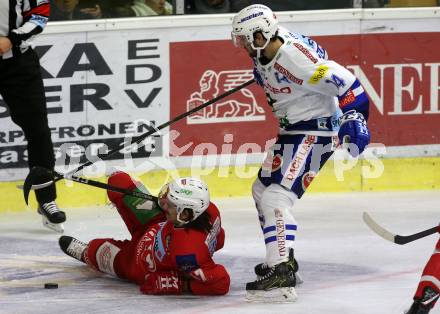 EBEL. Eishockey Bundesliga. KAC gegen VSV. Marcel Witting, (KAC), Kevin Goumas  (VSV). Klagenfurt, am 13.11.2018.
Foto: Kuess

---
pressefotos, pressefotografie, kuess, qs, qspictures, sport, bild, bilder, bilddatenbank