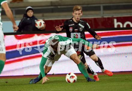 Fussball tipico Bundesliga. RZ Pellets WAC gegen SV Mattersburg. Marc Andre Schmerboeck,  (WAC), Thorsten Mahrer (SV Mattersburg). Wolfsberg, am 24.11.2018.
Foto: Kuess

---
pressefotos, pressefotografie, kuess, qs, qspictures, sport, bild, bilder, bilddatenbank