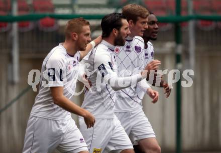 Fussball 2. Liga. SK Austria Klagenfurt gegen FC Liefering. Torjubel Sandro Zakany, Ousseini Nji Mfifen Mounpain, Scott Fitzgerald Kennedy, Markus Rusek (Austria Klagenfurt). Klagenfurt, 24.11.2018.
Foto: Kuess
---
pressefotos, pressefotografie, kuess, qs, qspictures, sport, bild, bilder, bilddatenbank