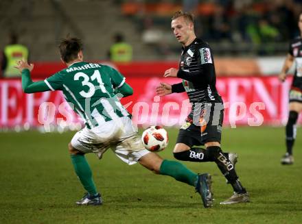 Fussball tipico Bundesliga. RZ Pellets WAC gegen SV Mattersburg. Marcel Ritzmaier,  (WAC), Thorsten Mahrer (SV Mattersburg). Wolfsberg, am 24.11.2018.
Foto: Kuess

---
pressefotos, pressefotografie, kuess, qs, qspictures, sport, bild, bilder, bilddatenbank