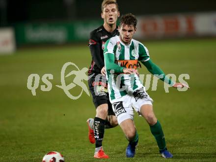 Fussball tipico Bundesliga. RZ Pellets WAC gegen SV Mattersburg. Marc Andre Schmerboeck,  (WAC), Philipp Erhardt (SV Mattersburg). Wolfsberg, am 24.11.2018.
Foto: Kuess

---
pressefotos, pressefotografie, kuess, qs, qspictures, sport, bild, bilder, bilddatenbank