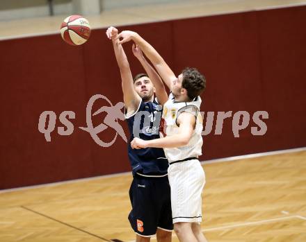 Basketball 2. Bundesliga. Grunddurchgang 8. Runde. Woerthersee Piraten gegen BBC Nord Dragonz Eisenstadt.  Andreas Nuck (Woerthersee Piraten), Gabriel Semerl (BBC Nord Dragonz). Klagenfurt, am 24.11.2018.
Foto: Kuess
---
pressefotos, pressefotografie, kuess, qs, qspictures, sport, bild, bilder, bilddatenbank