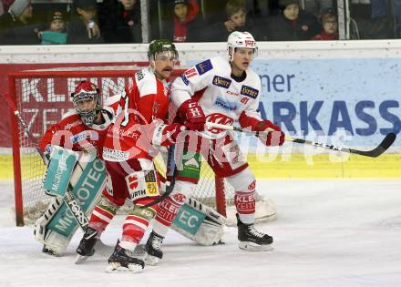 EBEL. Eishockey Bundesliga. KAC gegen HCB Suedtirol Alperia. Richter Marco (KAC), Campbell Timothy, Irving Leland (Bozen). Klagenfurt, am 25.11.2018.
Foto: Kuess

---
pressefotos, pressefotografie, kuess, qs, qspictures, sport, bild, bilder, bilddatenbank