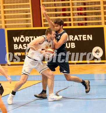 Basketball 2. Bundesliga. Grunddurchgang 8. Runde. Woerthersee Piraten gegen BBC Nord Dragonz Eisenstadt. Maximilian Kunovjanek  (Woerthersee Piraten),  Lukas Baumgartner (BBC Nord Dragonz). Klagenfurt, am 24.11.2018.
Foto: Kuess
---
pressefotos, pressefotografie, kuess, qs, qspictures, sport, bild, bilder, bilddatenbank