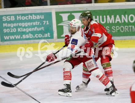 EBEL. Eishockey Bundesliga. KAC gegen HCB Suedtirol Alperia. Kozek Andrew Jacob (KAC), Blunden Michael (Bozen). Klagenfurt, am 25.11.2018.
Foto: Kuess

---
pressefotos, pressefotografie, kuess, qs, qspictures, sport, bild, bilder, bilddatenbank