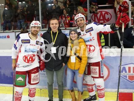 EBEL. Eishockey Bundesliga. KAC gegen HCB Suedtirol Alperia. Gartner Charles Robin, Fischer David Joseph (KAC). Klagenfurt, am 25.11.2018.
Foto: Kuess

---
pressefotos, pressefotografie, kuess, qs, qspictures, sport, bild, bilder, bilddatenbank