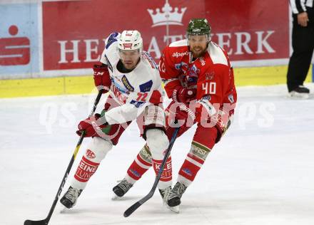 EBEL. Eishockey Bundesliga. KAC gegen HCB Suedtirol Alperia. Liivik Siim  (KAC), Nordlund Markus (Bozen). Klagenfurt, am 25.11.2018.
Foto: Kuess

---
pressefotos, pressefotografie, kuess, qs, qspictures, sport, bild, bilder, bilddatenbank