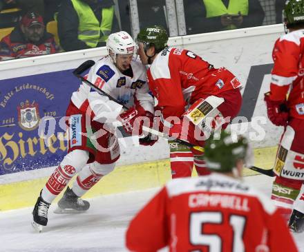 EBEL. Eishockey Bundesliga. KAC gegen HCB Suedtirol Alperia. Richter Marco (KAC),  Geiger Paul (Bozen). Klagenfurt, am 25.11.2018.
Foto: Kuess

---
pressefotos, pressefotografie, kuess, qs, qspictures, sport, bild, bilder, bilddatenbank