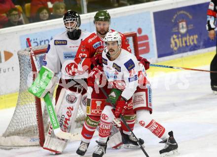 EBEL. Eishockey Bundesliga. KAC gegen HCB Suedtirol Alperia. Haugen Lars, Strong Steven (KAC), Frigo Luca (Bozen). Klagenfurt, am 25.11.2018.
Foto: Kuess

---
pressefotos, pressefotografie, kuess, qs, qspictures, sport, bild, bilder, bilddatenbank