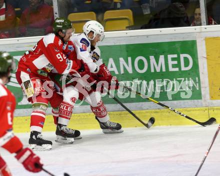 EBEL. Eishockey Bundesliga. KAC gegen HCB Suedtirol Alperia. Geier Stefan (KAC), Findlay Brett (Bozen). Klagenfurt, am 25.11.2018.
Foto: Kuess

---
pressefotos, pressefotografie, kuess, qs, qspictures, sport, bild, bilder, bilddatenbank