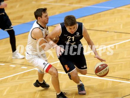 Basketball 2. Bundesliga. Grunddurchgang 8. Runde. Woerthersee Piraten gegen BBC Nord Dragonz Eisenstadt. Jan-Arne Apschner (Woerthersee Piraten), 	Lukas Knor (BBC Nord Dragonz). Klagenfurt, am 24.11.2018.
Foto: Kuess
---
pressefotos, pressefotografie, kuess, qs, qspictures, sport, bild, bilder, bilddatenbank