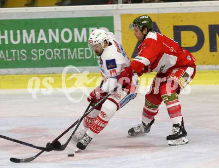 EBEL. Eishockey Bundesliga. KAC gegen HCB Suedtirol Alperia. Kozek Andrew Jacob (KAC), Blunden Michael (Bozen). Klagenfurt, am 25.11.2018.
Foto: Kuess

---
pressefotos, pressefotografie, kuess, qs, qspictures, sport, bild, bilder, bilddatenbank