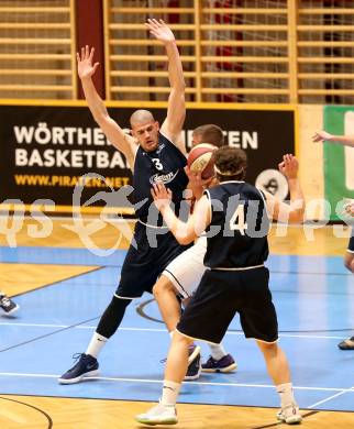 Basketball 2. Bundesliga. Grunddurchgang 8. Runde. Woerthersee Piraten gegen BBC Nord Dragonz Eisenstadt.  Elvis Keric (Woerthersee Piraten), Attila Hegedues, Ognjen Drljaca (BBC Nord Dragonz). Klagenfurt, am 24.11.2018.
Foto: Kuess
---
pressefotos, pressefotografie, kuess, qs, qspictures, sport, bild, bilder, bilddatenbank