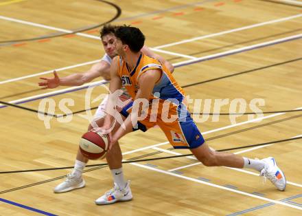 Basketball 2. Bundesliga. Grunddurchgang 8. Runde. Raiders Villach gegen BBU Salzburg.  Ziga Erculj, (Villach), Dusan Oluic  (Salzburg). Klagenfurt, am 25.11.2018.
Foto: Kuess
---
pressefotos, pressefotografie, kuess, qs, qspictures, sport, bild, bilder, bilddatenbank