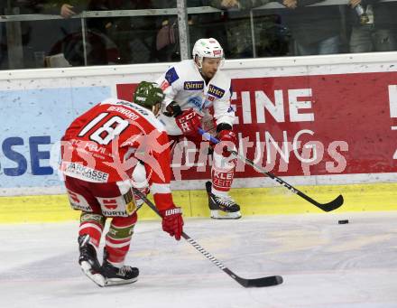 EBEL. Eishockey Bundesliga. KAC gegen HCB Suedtirol Alperia. Koch Thomas (KAC),  Bernard Anton (Bozen). Klagenfurt, am 25.11.2018.
Foto: Kuess

---
pressefotos, pressefotografie, kuess, qs, qspictures, sport, bild, bilder, bilddatenbank