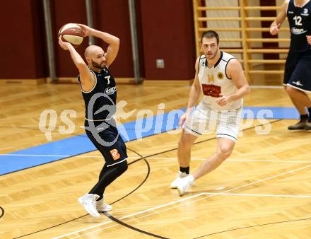Basketball 2. Bundesliga. Grunddurchgang 8. Runde. Woerthersee Piraten gegen BBC Nord Dragonz Eisenstadt.  Maximilian Kunovjanek (Woerthersee Piraten), Tamas Markus (BBC Nord Dragonz). Klagenfurt, am 24.11.2018.
Foto: Kuess
---
pressefotos, pressefotografie, kuess, qs, qspictures, sport, bild, bilder, bilddatenbank