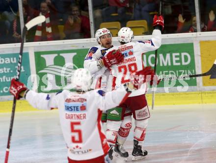 EBEL. Eishockey Bundesliga. KAC gegen HCB Suedtirol Alperia. Torjubel Wahl Mitch, Schumnig Martin (KAC). Klagenfurt, am 25.11.2018.
Foto: Kuess

---
pressefotos, pressefotografie, kuess, qs, qspictures, sport, bild, bilder, bilddatenbank