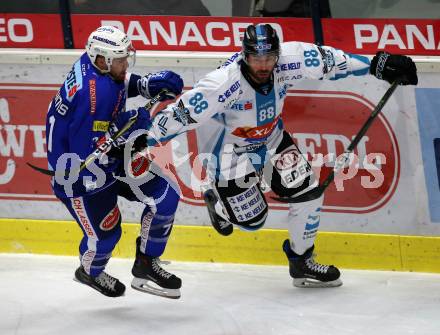 EBEL. Eishockey Bundesliga. EC VSV gegen EHC Liwest Black Wings Linz Jason Desantis, (VSV), Dan Dasilva  (Linz). Villach, am 27.11.2018.
Foto: Kuess 


---
pressefotos, pressefotografie, kuess, qs, qspictures, sport, bild, bilder, bilddatenbank