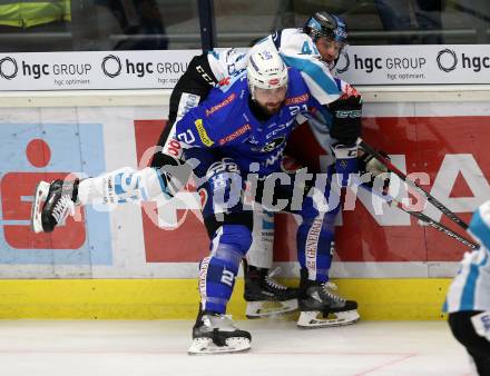 EBEL. Eishockey Bundesliga. EC VSV gegen EHC Liwest Black Wings Linz Matthew Pelech, (VSV), Mario Altmann  (Linz). Villach, am 27.11.2018.
Foto: Kuess 


---
pressefotos, pressefotografie, kuess, qs, qspictures, sport, bild, bilder, bilddatenbank