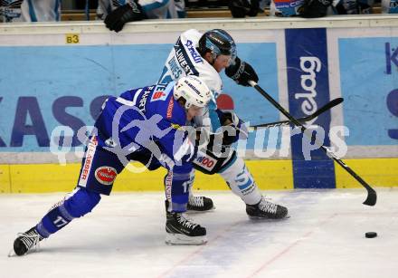 EBEL. Eishockey Bundesliga. EC VSV gegen EHC Liwest Black Wings Linz Philipp Wohlfahrt,  (VSV), Michael Davies (Linz). Villach, am 27.11.2018.
Foto: Kuess 


---
pressefotos, pressefotografie, kuess, qs, qspictures, sport, bild, bilder, bilddatenbank