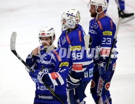 EBEL. Eishockey Bundesliga. EC VSV gegen EHC Liwest Black Wings Linz Kevin Goumas, Dan Bakala, Markus Schlacher (VSV). Villach, am 27.11.2018.
Foto: Kuess 


---
pressefotos, pressefotografie, kuess, qs, qspictures, sport, bild, bilder, bilddatenbank