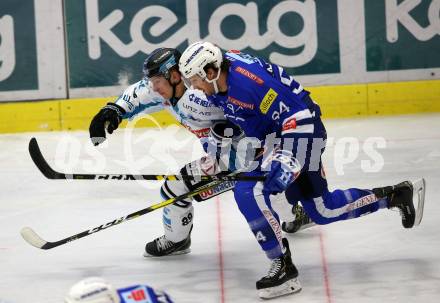 EBEL. Eishockey Bundesliga. EC VSV gegen EHC Liwest Black Wings Linz Brandon Alderson,  (VSV), Marco Brucker (Linz). Villach, am 27.11.2018.
Foto: Kuess 


---
pressefotos, pressefotografie, kuess, qs, qspictures, sport, bild, bilder, bilddatenbank