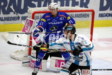 EBEL. Eishockey Bundesliga. EC VSV gegen EHC Liwest Black Wings Linz Alexander Lahoda, (VSV), Jonathan D Aversa  (Linz). Villach, am 27.11.2018.
Foto: Kuess 


---
pressefotos, pressefotografie, kuess, qs, qspictures, sport, bild, bilder, bilddatenbank