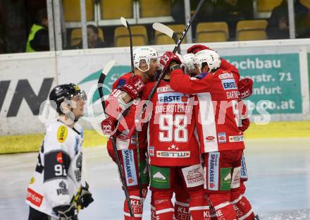 EBEL. Eishockey Bundesliga. KAC gegen Dornbirn Bulldogs. Torjubel Bischofberger Johannes, Schumnig Martin, Obersteiner Daniel, Wahl Mitch, Gartner Charles Robin (KAC). Klagenfurt, am 13.11.2018.
Foto: Kuess

---
pressefotos, pressefotografie, kuess, qs, qspictures, sport, bild, bilder, bilddatenbank