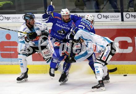 EBEL. Eishockey Bundesliga. EC VSV gegen EHC Liwest Black Wings Linz Jerry Pollastrone, Matthew Pelech, (VSV),  JOnathan D Aversa, Michael Davies  (Linz). Villach, am 27.11.2018.
Foto: Kuess 


---
pressefotos, pressefotografie, kuess, qs, qspictures, sport, bild, bilder, bilddatenbank
