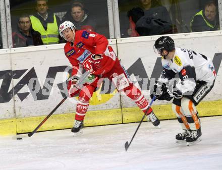 EBEL. Eishockey Bundesliga. KAC gegen Dornbirn Bulldogs. Petersen Nicholas Eric (KAC), Macierzynski Kevin (Dornbirn). Klagenfurt, am 13.11.2018.
Foto: Kuess

---
pressefotos, pressefotografie, kuess, qs, qspictures, sport, bild, bilder, bilddatenbank