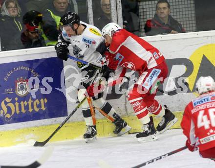 EBEL. Eishockey Bundesliga. KAC gegen Dornbirn Bulldogs. Wahl Mitch (KAC), Macierzynski Kevin (Dornbirn). Klagenfurt, am 13.11.2018.
Foto: Kuess

---
pressefotos, pressefotografie, kuess, qs, qspictures, sport, bild, bilder, bilddatenbank