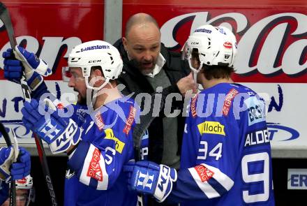 EBEL. Eishockey Bundesliga. EC VSV gegen EHC Liwest Black Wings Linz MacGregor Sharp, Trainer Gerhard Unterluggauer, Brandon Alderson (VSV). Villach, am 27.11.2018.
Foto: Kuess 


---
pressefotos, pressefotografie, kuess, qs, qspictures, sport, bild, bilder, bilddatenbank
