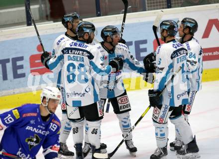 EBEL. Eishockey Bundesliga. EC VSV gegen EHC Liwest Black Wings Linz Torjubel Rick Schofield, Dan Dasilva, Michael Davies, Jonathan D Aversa, Corey Locke (Linz). Villach, am 27.11.2018.
Foto: Kuess 


---
pressefotos, pressefotografie, kuess, qs, qspictures, sport, bild, bilder, bilddatenbank