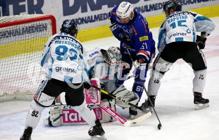 EBEL. Eishockey Bundesliga. EC VSV gegen EHC Liwest Black Wings Linz Matthew Pelech,  (VSV), Troy Rutkowski, David Kickert, Kevin Kapstad (Linz). Villach, am 27.11.2018.
Foto: Kuess 


---
pressefotos, pressefotografie, kuess, qs, qspictures, sport, bild, bilder, bilddatenbank