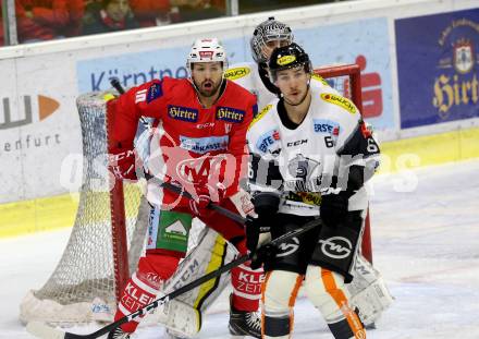 EBEL. Eishockey Bundesliga. KAC gegen Dornbirn Bulldogs. Kozek Andrew Jacob (KAC),  Gauthier Leduc Jerome (Dornbirn). Klagenfurt, am 13.11.2018.
Foto: Kuess

---
pressefotos, pressefotografie, kuess, qs, qspictures, sport, bild, bilder, bilddatenbank