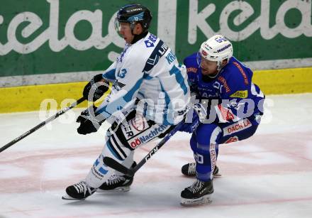 EBEL. Eishockey Bundesliga. EC VSV gegen EHC Liwest Black Wings Linz Nico Brunner,  (VSV), Gerd Kragl (Linz). Villach, am 27.11.2018.
Foto: Kuess 


---
pressefotos, pressefotografie, kuess, qs, qspictures, sport, bild, bilder, bilddatenbank