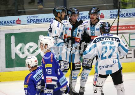 EBEL. Eishockey Bundesliga. EC VSV gegen EHC Liwest Black Wings Linz Torjubel Rick Schofield, Aaron Brocklehurst, Paul Koudelka, Moritz Matzka (Linz). Villach, am 27.11.2018.
Foto: Kuess 


---
pressefotos, pressefotografie, kuess, qs, qspictures, sport, bild, bilder, bilddatenbank