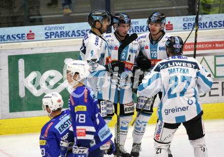 EBEL. Eishockey Bundesliga. EC VSV gegen EHC Liwest Black Wings Linz Torjubel Rick Schofield, Aaron Brocklehurst, Paul Koudelka, Moritz Matzka (Linz). Villach, am 27.11.2018.
Foto: Kuess 


---
pressefotos, pressefotografie, kuess, qs, qspictures, sport, bild, bilder, bilddatenbank