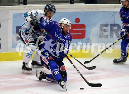 EBEL. Eishockey Bundesliga. EC VSV gegen EHC Liwest Black Wings Linz Patrick Spannring,  (VSV), Kevin Kapstad (Linz). Villach, am 27.11.2018.
Foto: Kuess 


---
pressefotos, pressefotografie, kuess, qs, qspictures, sport, bild, bilder, bilddatenbank