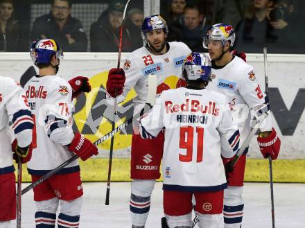 EBEL. Eishockey Bundesliga. KAC gegen EC Red Bull Salzburg.  Torjubel Harris Brant, Regner Brent, Gazley Dustin, Heinrich Dominique,   (Salzburg). Klagenfurt, am 30.11.2018.
Foto: Kuess

---
pressefotos, pressefotografie, kuess, qs, qspictures, sport, bild, bilder, bilddatenbank
