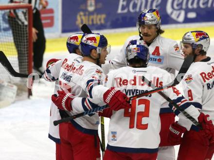 EBEL. Eishockey Bundesliga. KAC gegen EC Red Bull Salzburg.  Torjubel John Hughes, Heinrich Dominique, Thomas Raffl, Viveiros Layne, Rauchenwald Alexander  (Salzburg). Klagenfurt, am 30.11.2018.
Foto: Kuess

---
pressefotos, pressefotografie, kuess, qs, qspictures, sport, bild, bilder, bilddatenbank