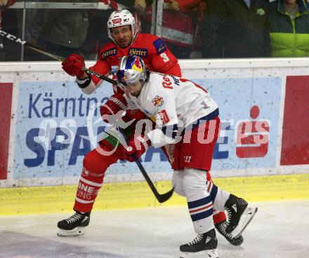 EBEL. Eishockey Bundesliga. KAC gegen EC Red Bull Salzburg. Fischer David Joseph (KAC), Herburger Raphael (Salzburg). Klagenfurt, am 30.11.2018.
Foto: Kuess

---
pressefotos, pressefotografie, kuess, qs, qspictures, sport, bild, bilder, bilddatenbank